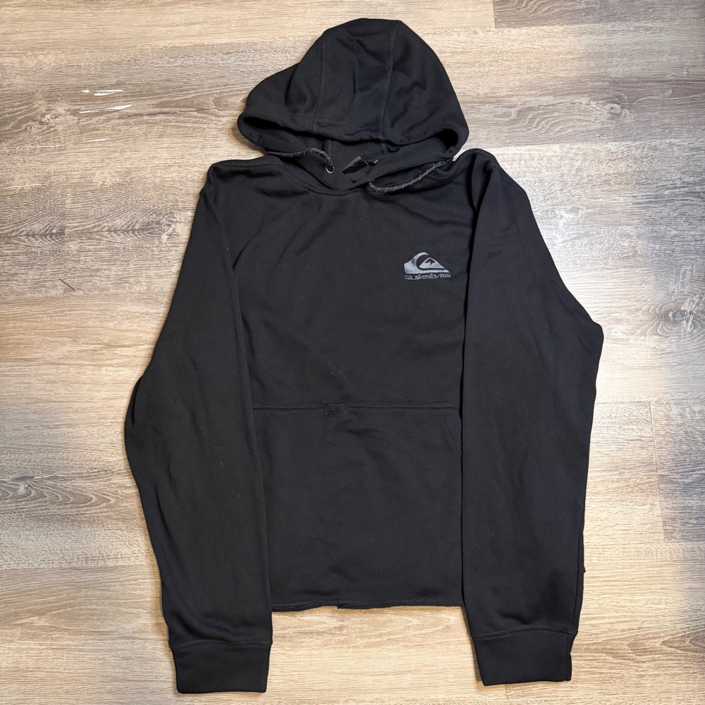 Y2K Quiksilver Mens Black Logo Pullover Hoodie Sweatshirt XL Fit Surf Skate‎